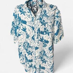 Vintage Yves Saint Laurent YSL Men's Shirt Medium Teal Pineapple Linen Ramie